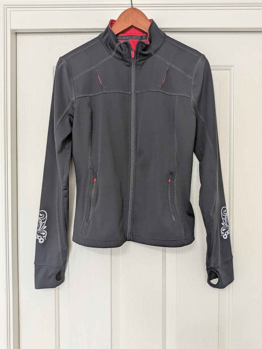 ATHLETA Women’s Gray Zip-Front Active Jacket with Pink Accent Size Small